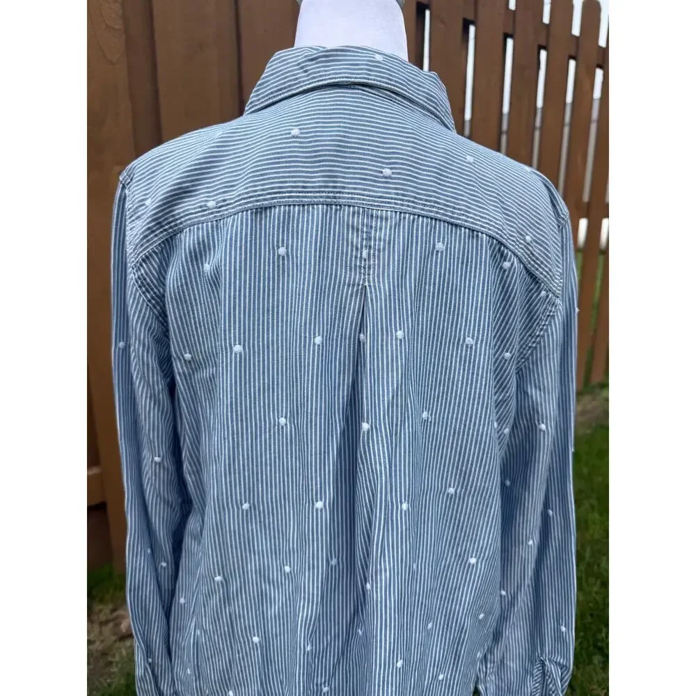 Ann Taylor Loft Blue Striped Button Down Size Medium - Picture 5 of 7